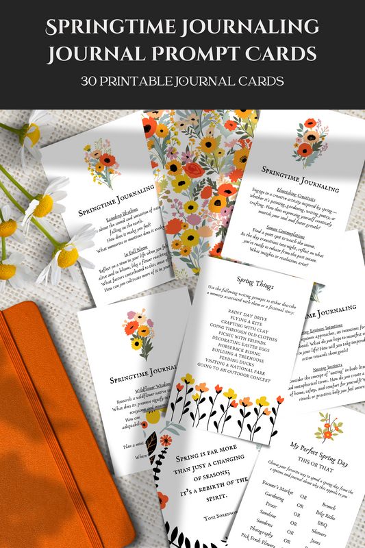Springtime Journaling | 30 Printable Journal Prompt Cards