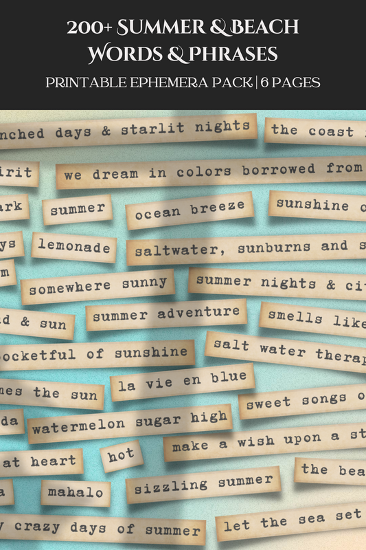 200+ Summer & Beach Words & Phrases | Printable Junk Journal Ephemera